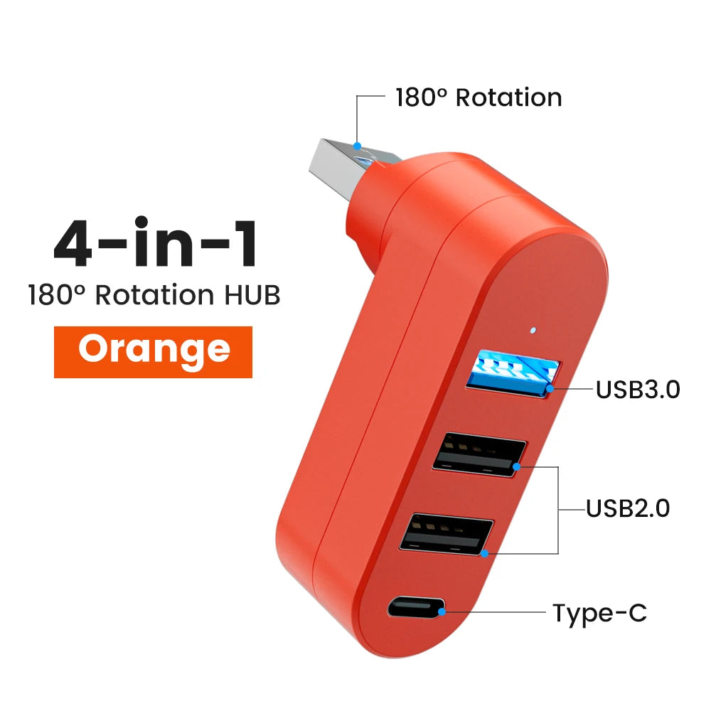 USB 3.0 Power Adapter 180° Rotatable 4 Ports USB 3.0 2.0 HUB Type C Hub High Speed Data Transfer Docking Station For PC Laptops