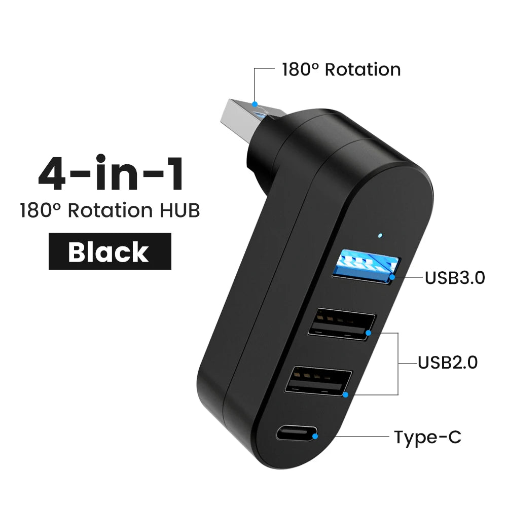 USB 3.0 Power Adapter 180° Rotatable 4 Ports USB 3.0 2.0 HUB Type C Hub High Speed Data Transfer Docking Station For PC Laptops