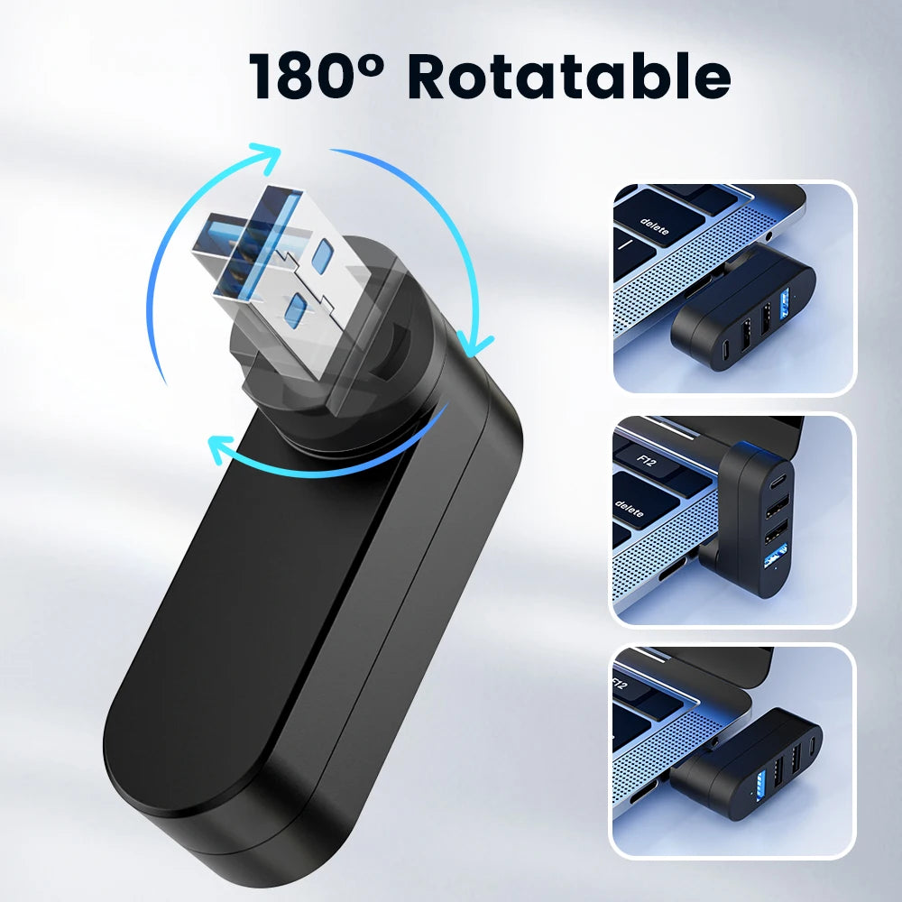 USB 3.0 Power Adapter 180° Rotatable 4 Ports USB 3.0 2.0 HUB Type C Hub High Speed Data Transfer Docking Station For PC Laptops