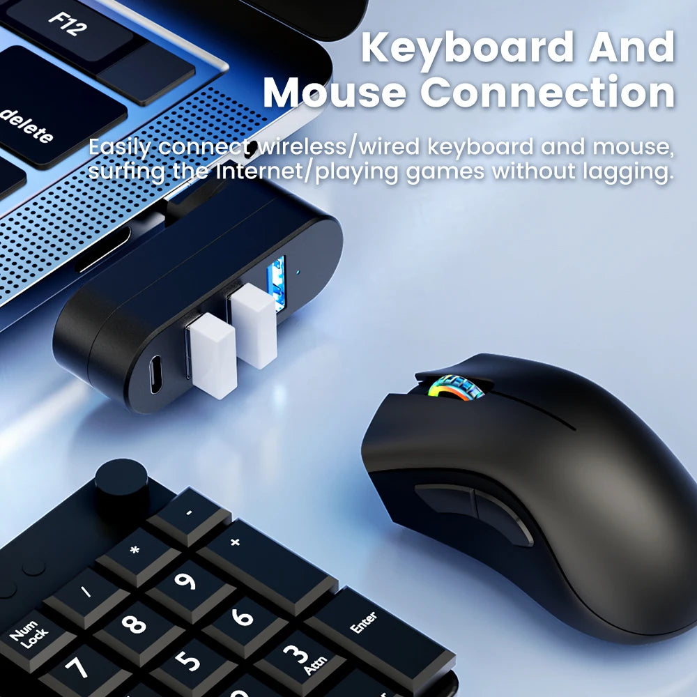 USB 3.0 Power Adapter 180° Rotatable 4 Ports USB 3.0 2.0 HUB Type C Hub High Speed Data Transfer Docking Station For PC Laptops
