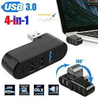 USB 3.0 Power Adapter 180° Rotatable 4 Ports USB 3.0 2.0 HUB Type C Hub High Speed Data Transfer Docking Station For PC Laptops
