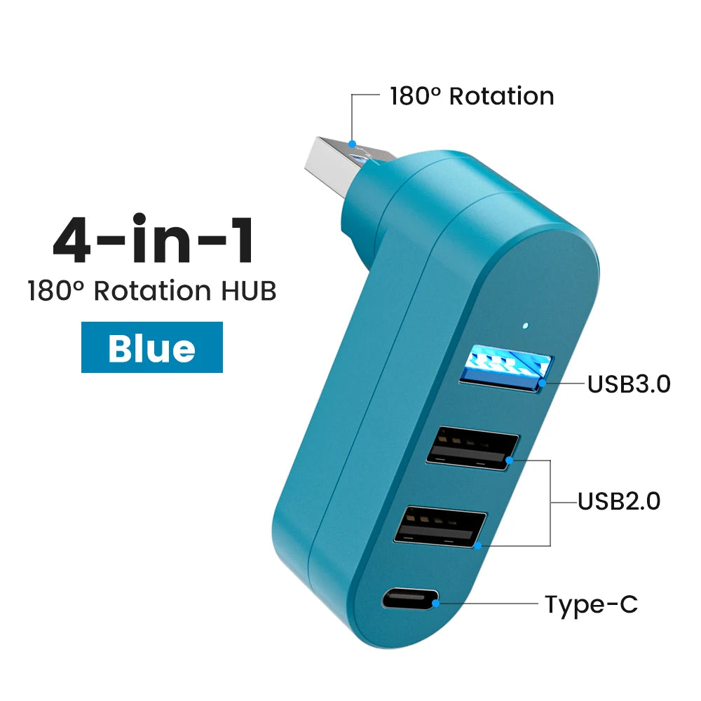 USB 3.0 Power Adapter 180° Rotatable 4 Ports USB 3.0 2.0 HUB Type C Hub High Speed Data Transfer Docking Station For PC Laptops