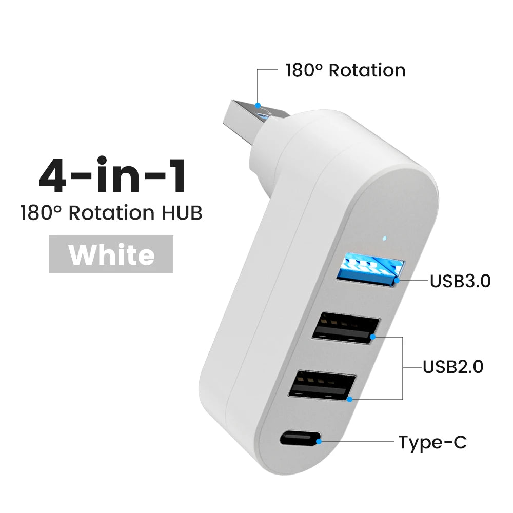 USB 3.0 Power Adapter 180° Rotatable 4 Ports USB 3.0 2.0 HUB Type C Hub High Speed Data Transfer Docking Station For PC Laptops