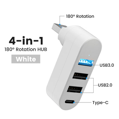 USB 3.0 Power Adapter 180° Rotatable 4 Ports USB 3.0 2.0 HUB Type C Hub High Speed Data Transfer Docking Station For PC Laptops