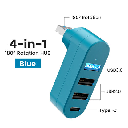 USB 3.0 Power Adapter 180° Rotatable 4 Ports USB 3.0 2.0 HUB Type C Hub High Speed Data Transfer Docking Station For PC Laptops