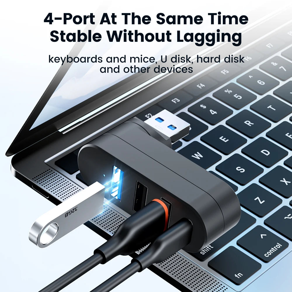 USB 3.0 Power Adapter 180° Rotatable 4 Ports USB 3.0 2.0 HUB Type C Hub High Speed Data Transfer Docking Station For PC Laptops